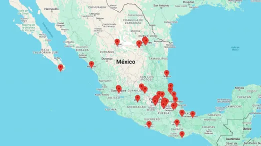 Mapa de México con zonas relevantes para Avotech